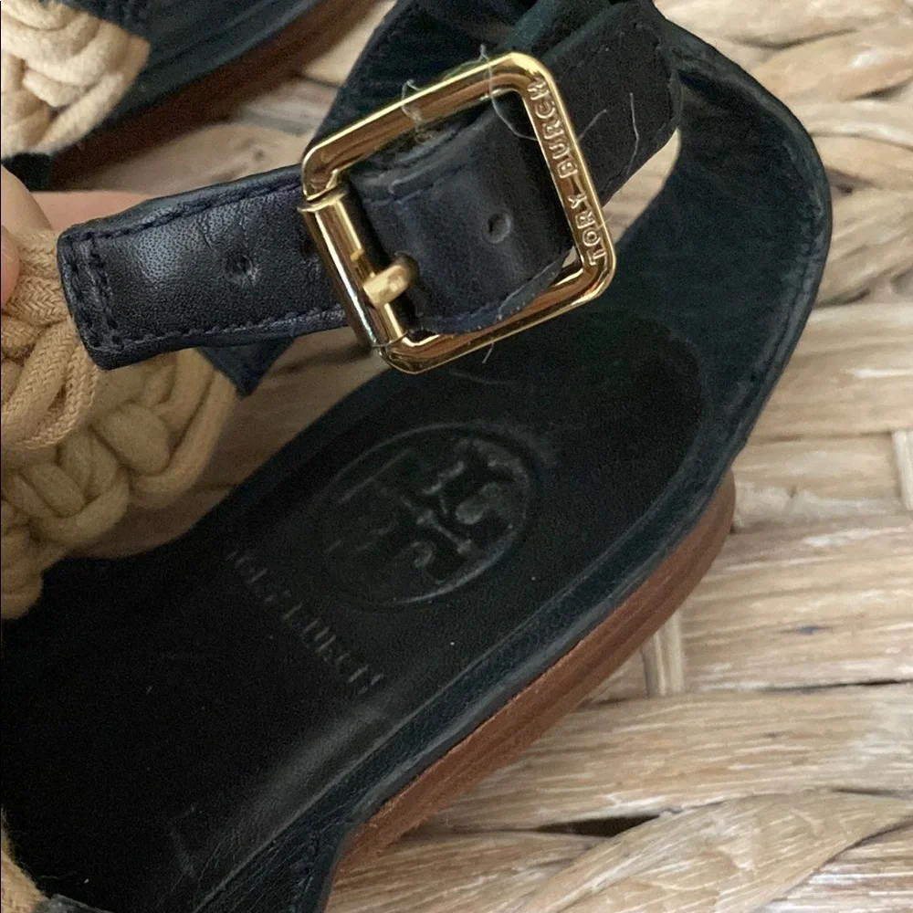 Tory Burch Black & Tan Macramé Rope Sandals